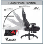 ⁦619-كرسي قيمنق ليدر فئة T مخمل رمادي دايموند مع مسند القدم⁩ - الصورة ⁦5⁩