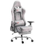 ⁦619-كرسي قيمنق ليدر فئة T مخمل رمادي دايموند مع مسند القدم⁩ - الصورة ⁦2⁩